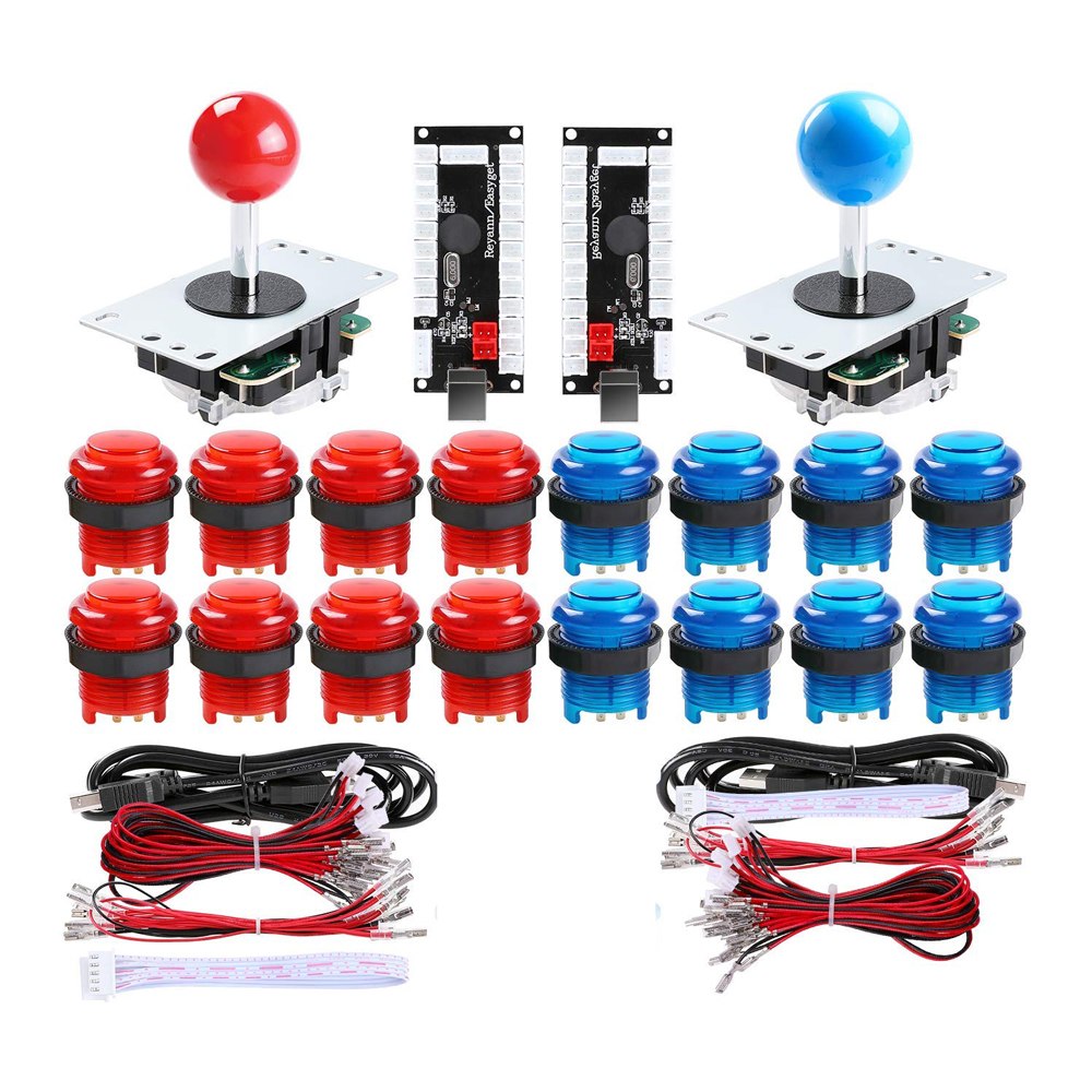 SJJX 2 Players DIY Arcade Game Button and Joysticks Controller Kits for Raspberry Pi and Windows,5 Pin Joysticks,Blue and White Each with 10 Buttons 